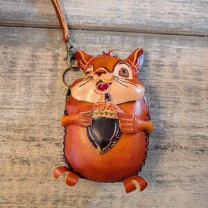 Squirrel Leather Coin Wristlet Wallet
